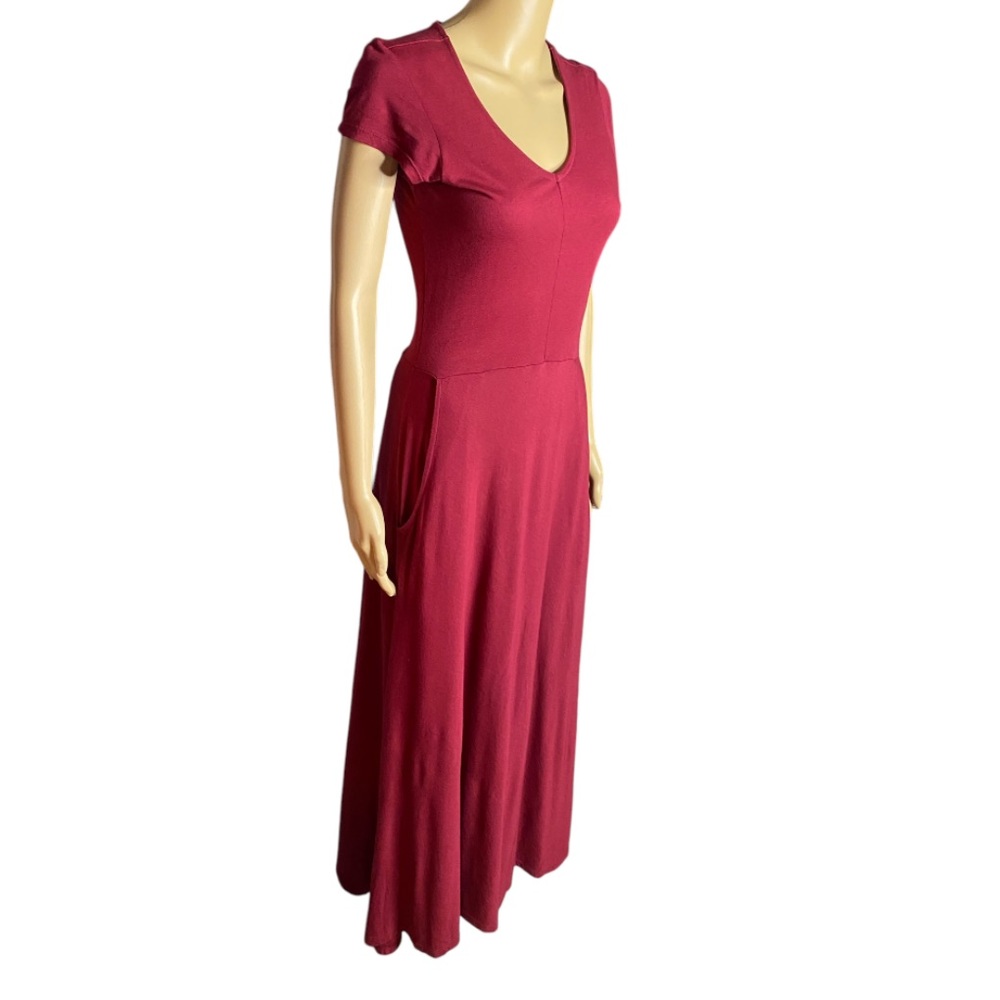 Peruvian Connection Burgundy V-Neck Short Sleeve Sundress Maxi size S